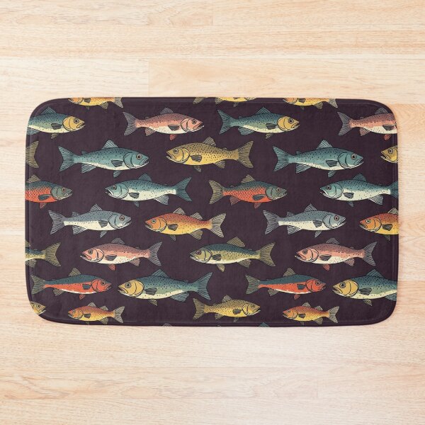 Item preview, Fish Pattern - Retro River Design (dark) designed and sold by JawKneeArt.