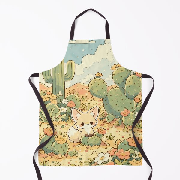 Item preview, Kawaii Fennec Fox in Flowering Desert Garden with Prickly Pear Cactus designed and sold by AshiraCreations.