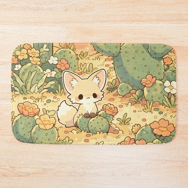 Item preview, Kawaii Fennec Fox in Flowering Desert Garden with Prickly Pear Cactus designed and sold by AshiraCreations.