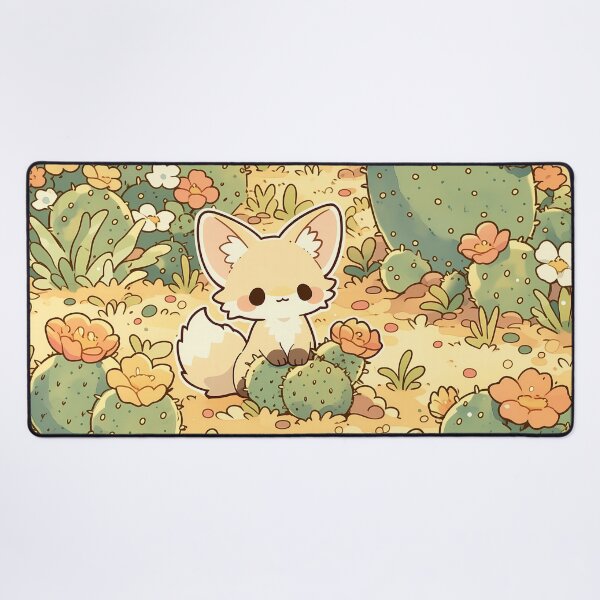 Item preview, Kawaii Fennec Fox in Flowering Desert Garden with Prickly Pear Cactus designed and sold by AshiraCreations.