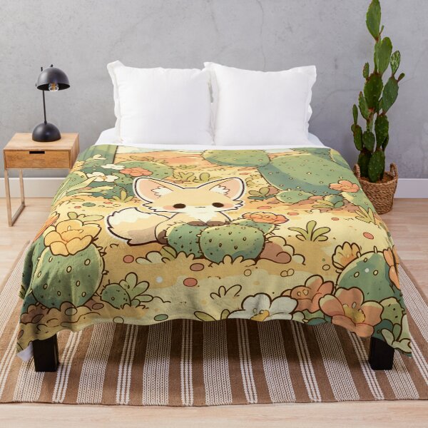Item preview, Kawaii Fennec Fox in Flowering Desert Garden with Prickly Pear Cactus designed and sold by AshiraCreations.