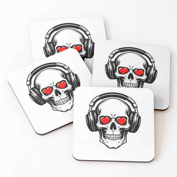 Item preview, Skull with Heart Eyes Headphones – Valentine Gothic Music Art designed and sold by Artinkcreative.