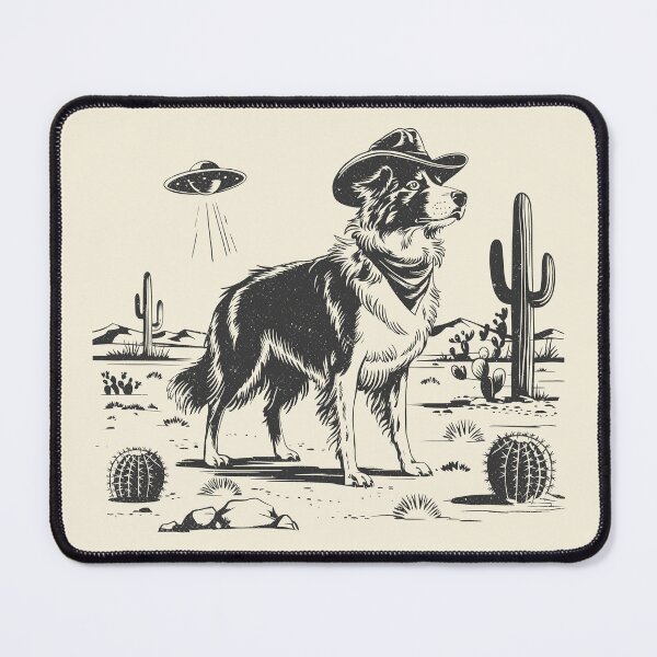 Item preview, Border Collie UFO Retro Western Cowboy Dog designed and sold by Y-Vibes.