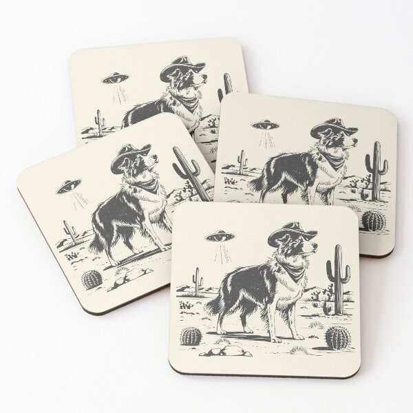 Item preview, Border Collie UFO Retro Western Cowboy Dog designed and sold by Y-Vibes.