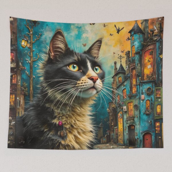 Item preview, Whimsical Cat in European Village designed and sold by Beyond The Canvas.
