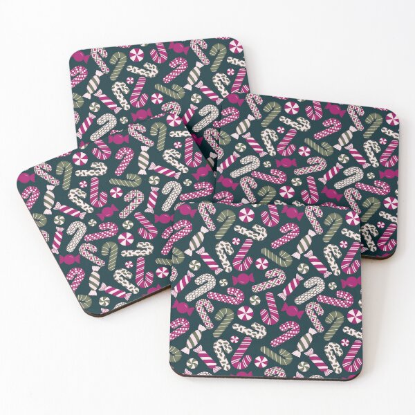 Item preview, Candies & Candy Canes Magenta Fuchsia Pink Olive Green On Pine Forest designed and sold by thecolorbirdie.