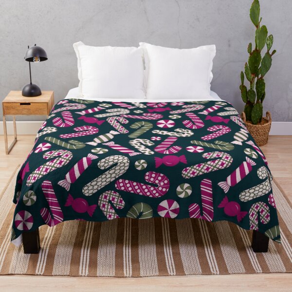 Item preview, Candies & Candy Canes Magenta Fuchsia Pink Olive Green On Pine Forest designed and sold by thecolorbirdie.
