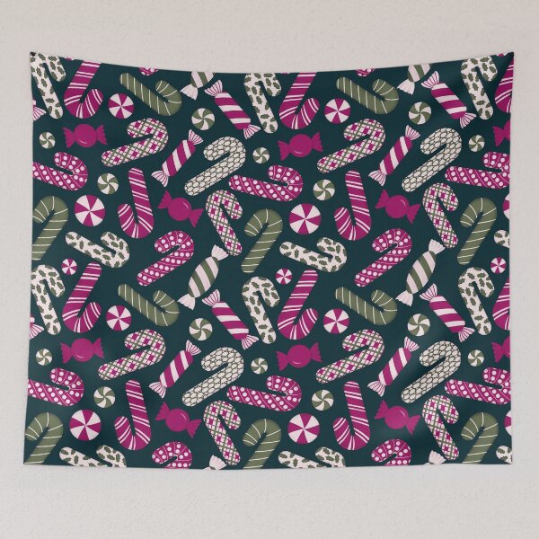 Item preview, Candies & Candy Canes Magenta Fuchsia Pink Olive Green On Pine Forest designed and sold by thecolorbirdie.