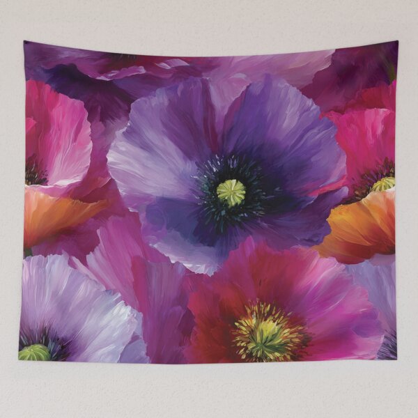 Aperçu de l'œuvre Motif floral abstrait luxuriant de coquelicots violets et roses créée et vendue par DGtaLrtcom.