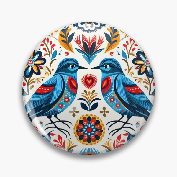 Item preview, Scandinavian Folk Art Two Love Birds by heidiannemorris © designed and sold by FOLK ART FUSION.