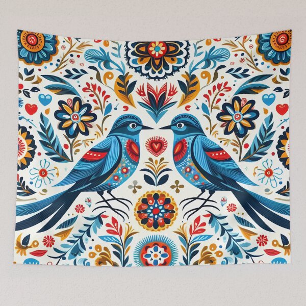Item preview, Scandinavian Folk Art Two Love Birds by heidiannemorris © designed and sold by FOLK ART FUSION by heidiannemorris.