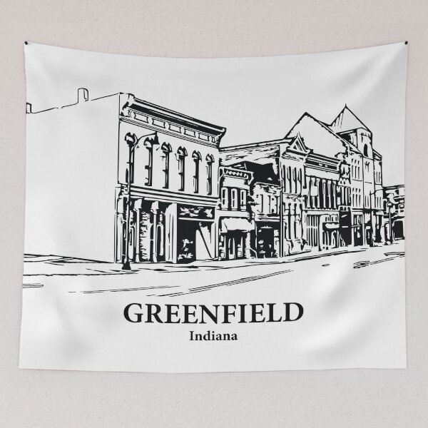 Item preview, Greenfield IN - Ink Cityscape Illustration designed and sold by Lakeric Cityscapes.