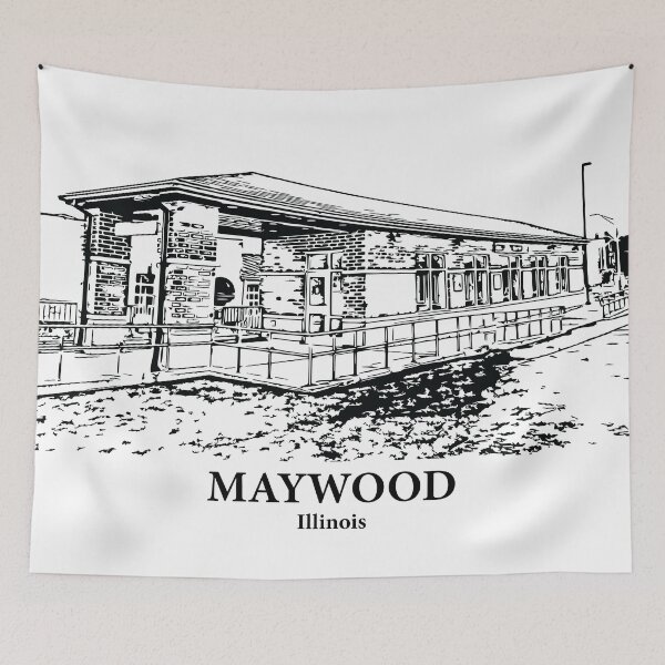 Item preview, Maywood IL - Ink Cityscape Illustration designed and sold by Lakeric Cityscapes.
