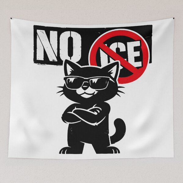 Item preview, No ICE Cool Cat T-Shirt Anti ICE Protest Funny Cat Graphic Tee designed and sold by WAUZ.