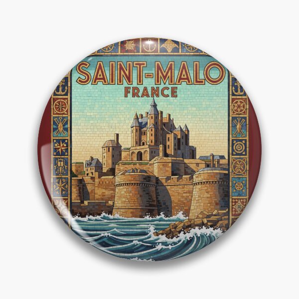 Item preview, Saint-Malo France Walled City Mosaic - Vintage Coastal Travel Poster designed and sold by FrancophileFun.