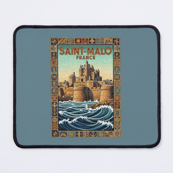 Item preview, Saint-Malo France Walled City Mosaic - Vintage Coastal Travel Poster designed and sold by FrancophileFun.