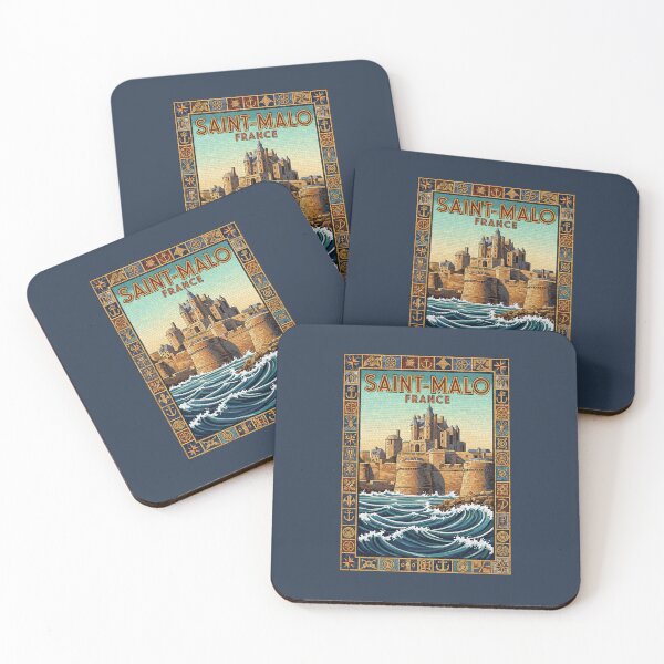 Item preview, Saint-Malo France Walled City Mosaic - Vintage Coastal Travel Poster designed and sold by FrancophileFun.