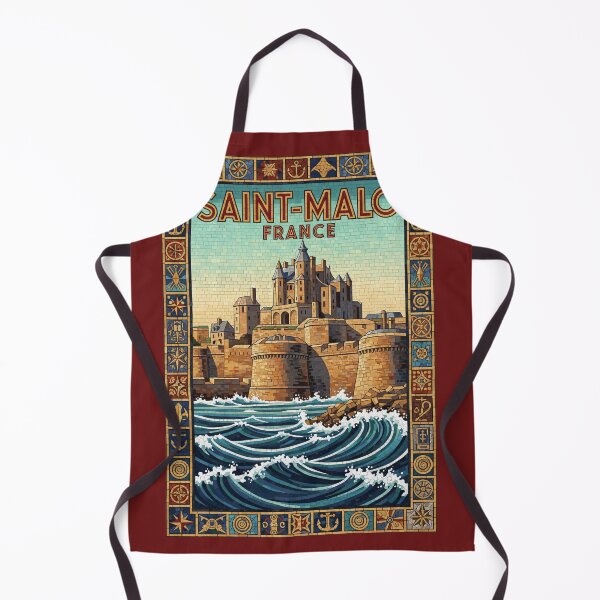 Item preview, Saint-Malo France Walled City Mosaic - Vintage Coastal Travel Poster designed and sold by FrancophileFun.