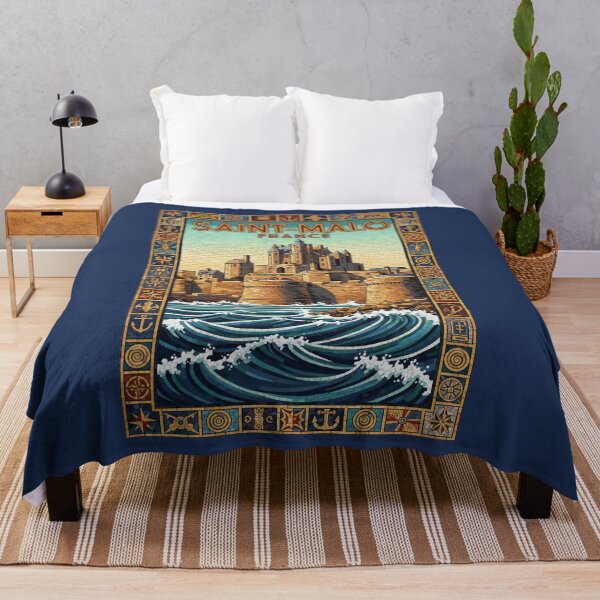 Item preview, Saint-Malo France Walled City Mosaic - Vintage Coastal Travel Poster designed and sold by FrancophileFun.