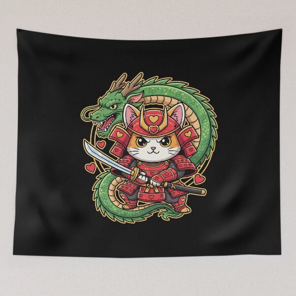 Item preview, Cute Samurai Cat Dragon Valentine – Japanese Chibi Warrior designed and sold by Dear-Blue.