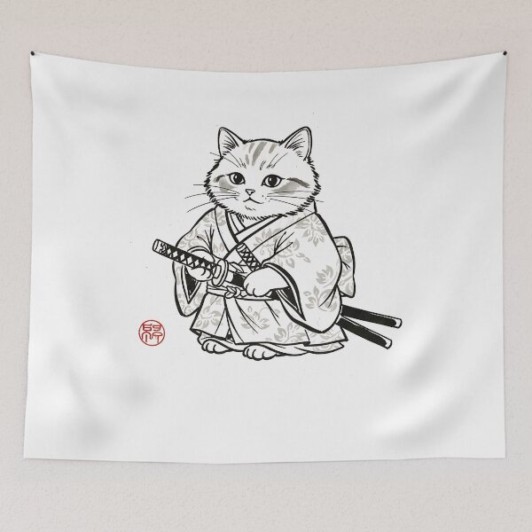 Item preview, Cute Samurai Cat Japanese Ink Art – Valentine Zen Cat designed and sold by Dear-Blue.