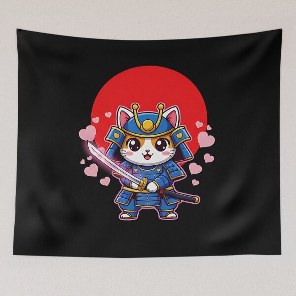 Item preview, Cute Samurai Cat Valentine Chibi Japanese Anime Art designed and sold by Dear-Blue.