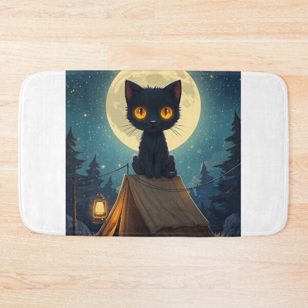 Item preview, Black Cat Moonlit Camper Tent Full Moon T-Shirt | Mysterious Camping Cat Art designed and sold by Falconwolf.