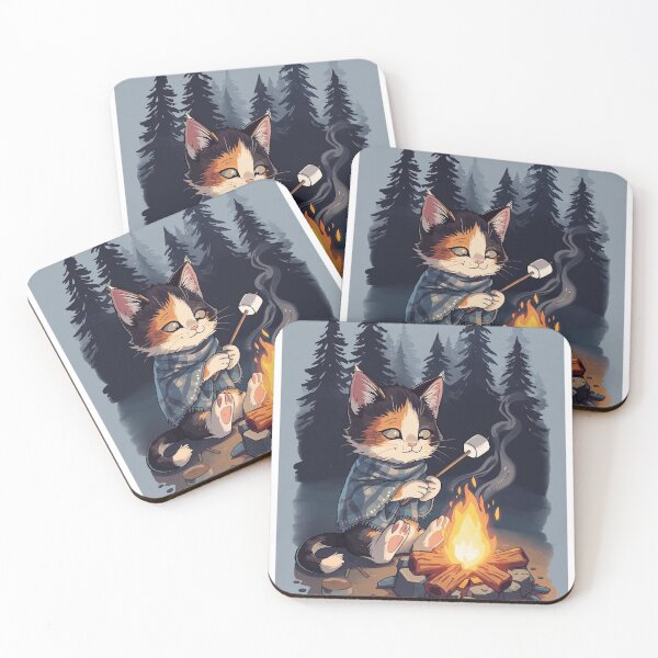Item preview, Calico Cat Campfire Stories Marshmallow T-Shirt | Cozy Camping Cat Gift designed and sold by Falconwolf.