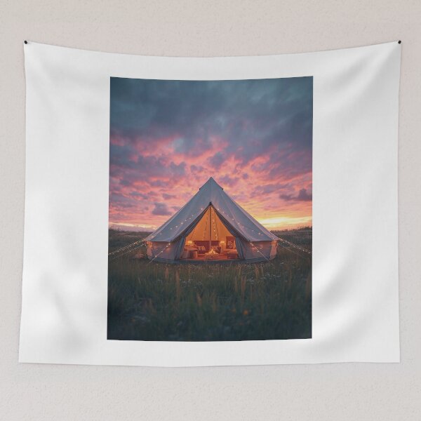 Item preview, Glamping Tent Sunset String Lights T-Shirt | Luxurious Camping Art designed and sold by Falconwolf.