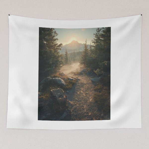 Item preview, Hiking Trail Sunrise Mountain Backpack T-Shirt | Adventurous Nature Art designed and sold by Falconwolf.