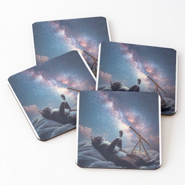 Item preview, Tuxedo Cat Stargazing Milky Way Blanket T-Shirt | Dreamy Astronomy Cat Art designed and sold by Falconwolf.
