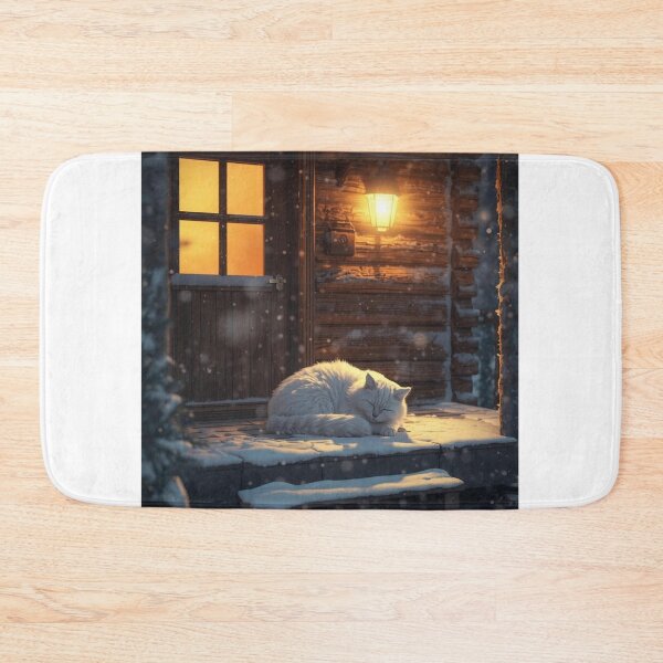 Item preview, White Cat Snowy Cabin Porch T-Shirt | Winter Camping Cozy Cat Art designed and sold by Falconwolf.