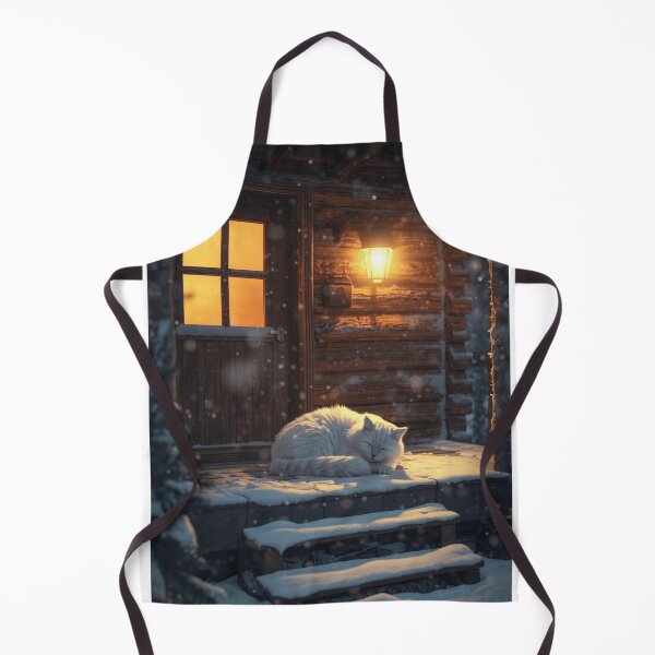 Item preview, White Cat Snowy Cabin Porch T-Shirt | Winter Camping Cozy Cat Art designed and sold by Falconwolf.