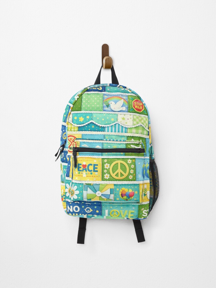 Thumbnail 1 of 3, Backpack, Peace patchwork designed and sold by Roxburylane.