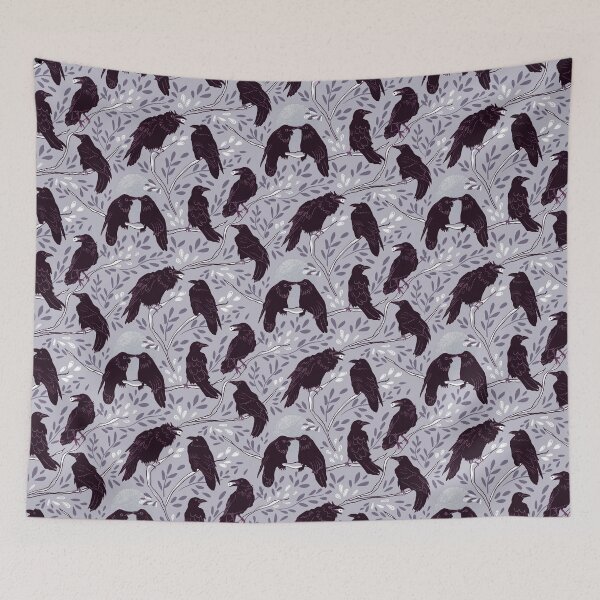 Item preview, Moonlit Crows Share Eyeball Snack - Gray Magenta Gothic Black Birds designed and sold by LoveAlways-AEP.