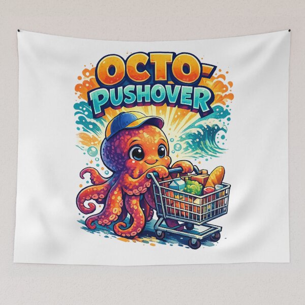 Item preview, Octo-Pushover – Funny Octopus Shopping Cart Pun Art designed and sold by StrayaDesign.