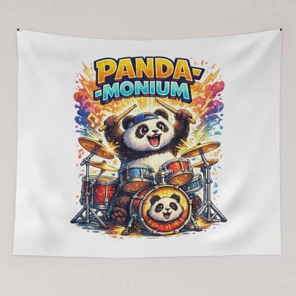 Item preview, Panda-monium – Funny Panda Drummer Pun Art designed and sold by StrayaDesign.