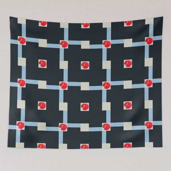 Item preview, Red Anthurium Blue and Navy Square Geometric Repeating Pattern designed and sold by HydrangeaDelMar.