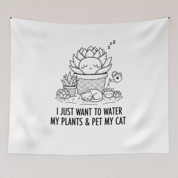 Item preview, ​I Just Want to Water My Plants & Pet My Cat - Cute Sleeping Succulent designed and sold by BlissHalo.