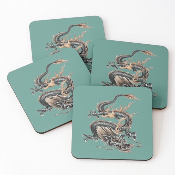 Item preview, Chinese Fire Dragon In Light Gray And Caramel Yellow designed and sold by taiche.