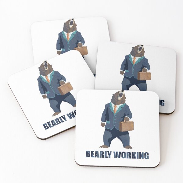 Item preview, Bearly Working Office Bear designed and sold by Cute & Funny Hand-Drawn Prints | Happy Doodle Friends Shop.