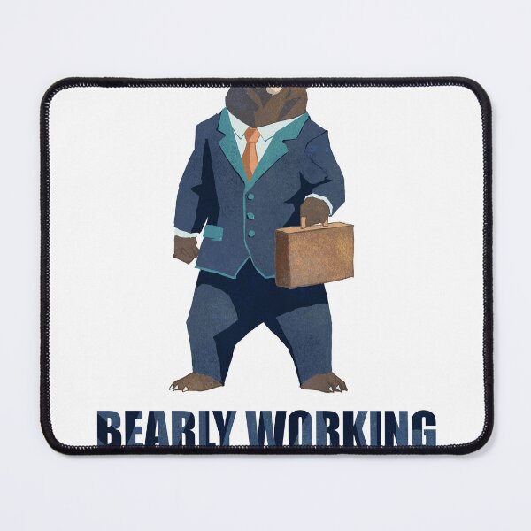 Item preview, Bearly Working Office Bear designed and sold by Cute & Funny Hand-Drawn Prints | Happy Doodle Friends Shop.