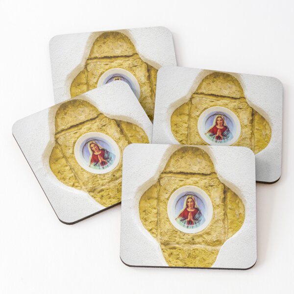 Item preview, Religious Wall Niche With Virgin Mary Icon In Golden Stone Recess On White Wall designed and sold by Nmallia.