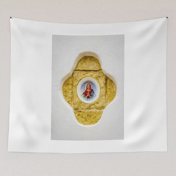 Item preview, Religious Wall Niche With Virgin Mary Icon In Golden Stone Recess On White Wall designed and sold by Nmallia.