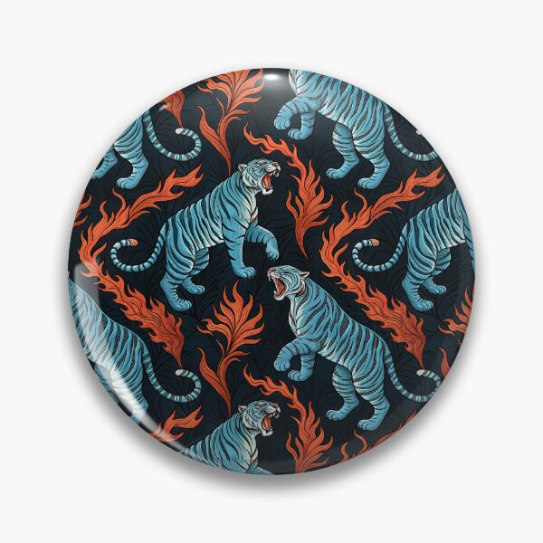Item preview, Blue Tiger Flame Seamless Pattern – Fierce Roaring Tiger Art designed and sold by Snifferius.
