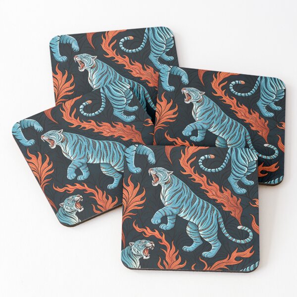 Item preview, Blue Tiger Flame Seamless Pattern – Fierce Roaring Tiger Art designed and sold by Snifferius.