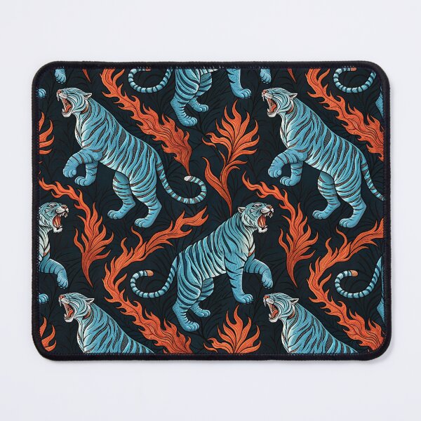 Item preview, Blue Tiger Flame Seamless Pattern – Fierce Roaring Tiger Art designed and sold by Snifferius.