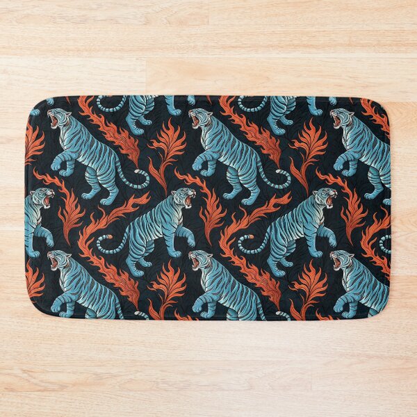 Item preview, Blue Tiger Flame Seamless Pattern – Fierce Roaring Tiger Art designed and sold by Snifferius.