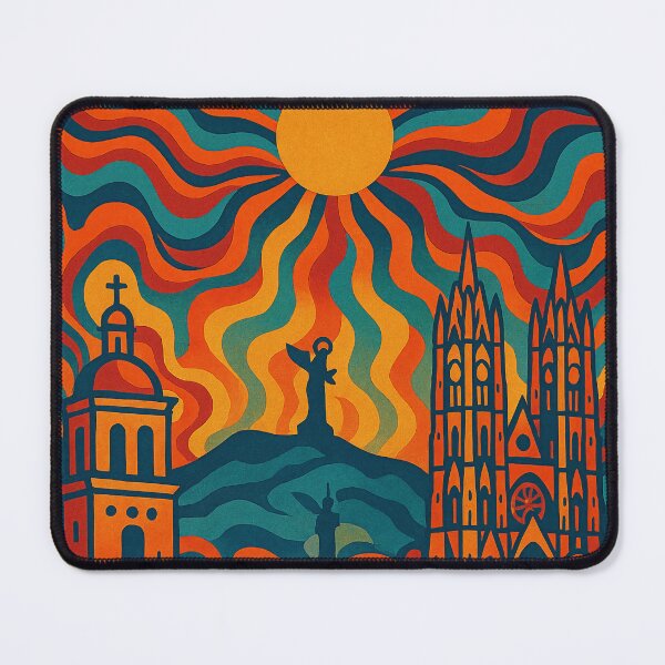 Item preview, Trippy Psychedelic Poster of Quito | Neon Andean City Vision | Surreal Ecuadorian Urban Art designed and sold by PaintedPixels01.