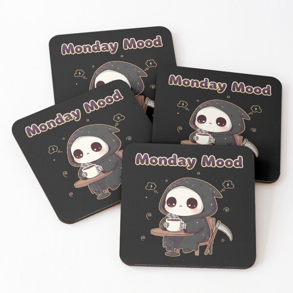 Item preview, MONDAY MOOD adorable kawaii style grim reaper having coffee captures universal Monday struggle designed and sold by Jt41.